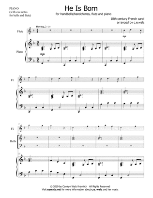 He Is Born - a Christmas carol for beginning handbells, early intermediate flute, and piano