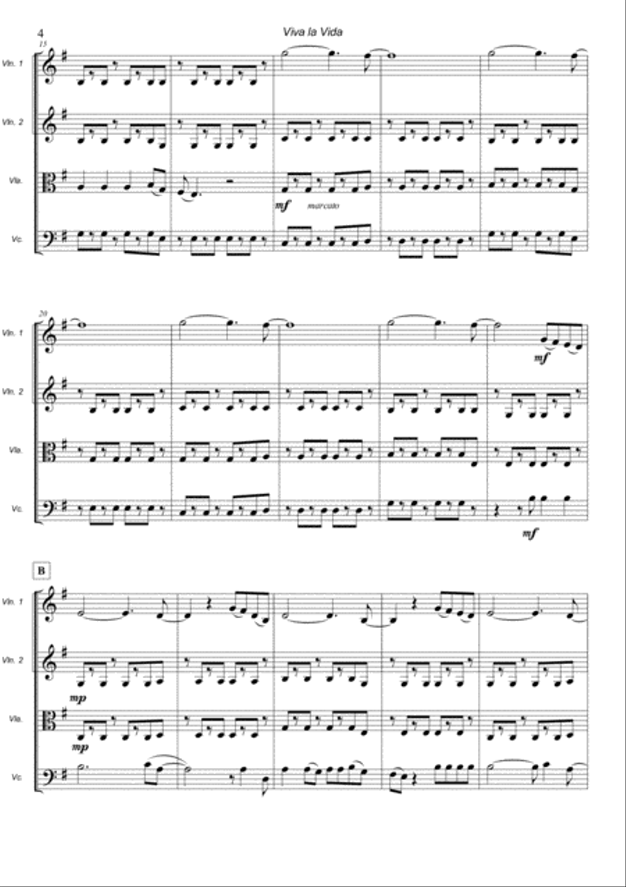 Viva La Vida String Quartet scores gallery preview page 4