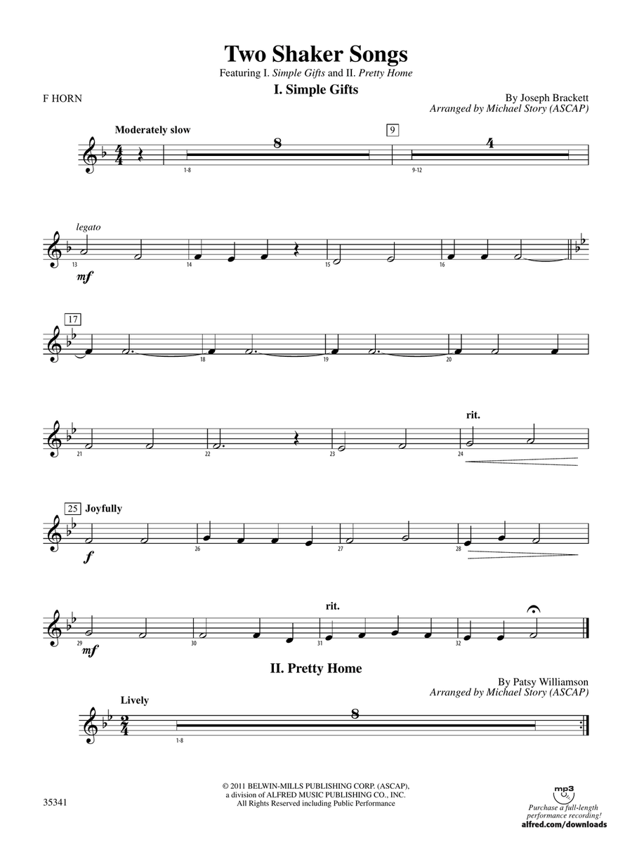 Two Shaker Songs: 1st F Horn