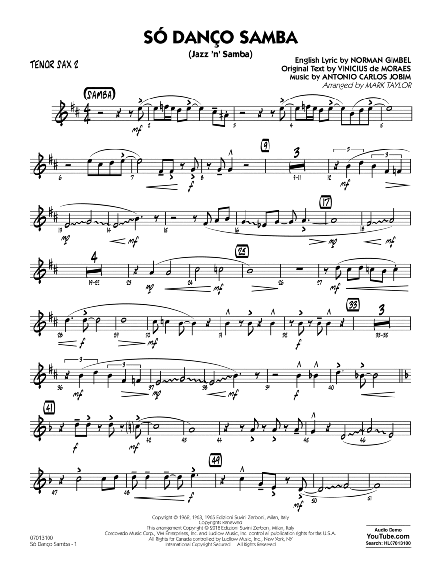 Só Danço Samba (Jazz 'n' Samba) (arr. Mark Taylor) - Tenor Sax 2