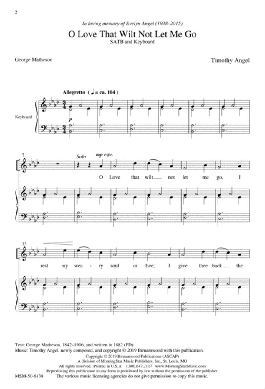 O Love That Wilt Not Let Me Go 4-Part scores gallery preview page 1