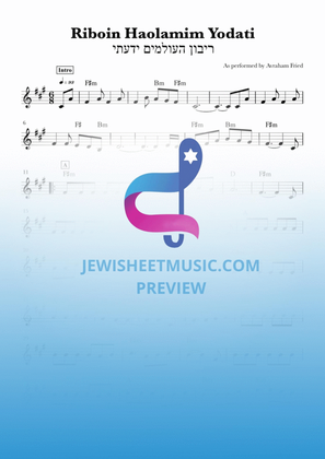 Book cover for Riboin Haolamim Yodati By Avraham Fried. Lead sheet with chords