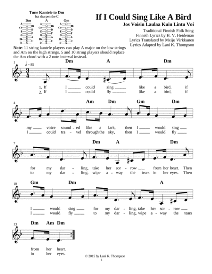 Five Finnish Songs of Longing with sing-able English and Finnish lyrics Part scores gallery preview page 2