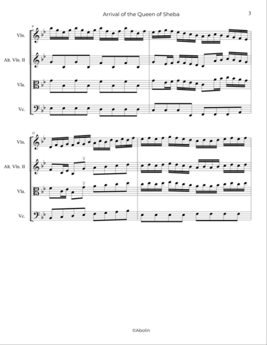 Handel: Arrival of the Queen of Sheba - String Trio, or 2 Violins and Cello String Trio scores gallery preview page 4