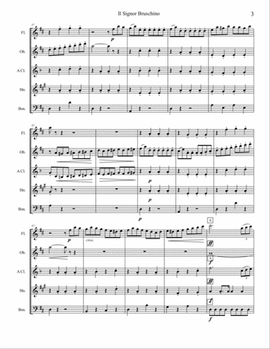 Il Signor Bruschino Overture Woodwind Quintet scores gallery preview page 3