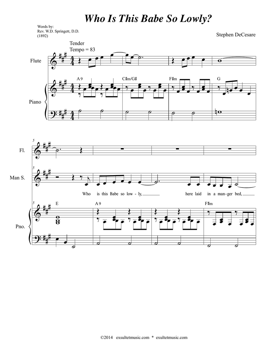 Who Is This Babe So Lowly? (Solo and SATB) 4-Part scores gallery preview page 1