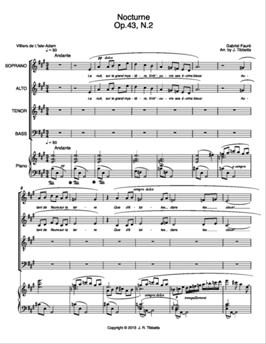 Nocturne SATB Fauré, arranged by Jennifer Tibbetts 4-Part scores gallery preview page 2