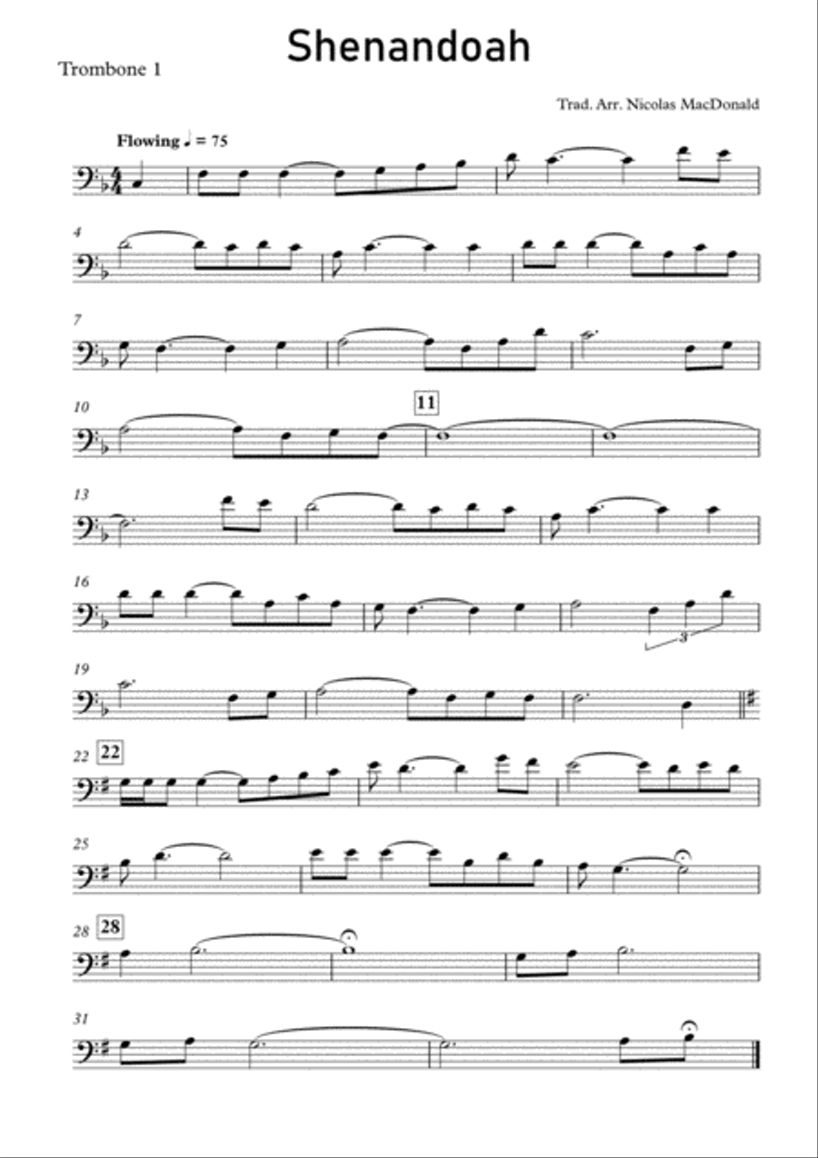 Shenandoah for Trombone Quartet Trombone Quartet scores gallery preview page 3