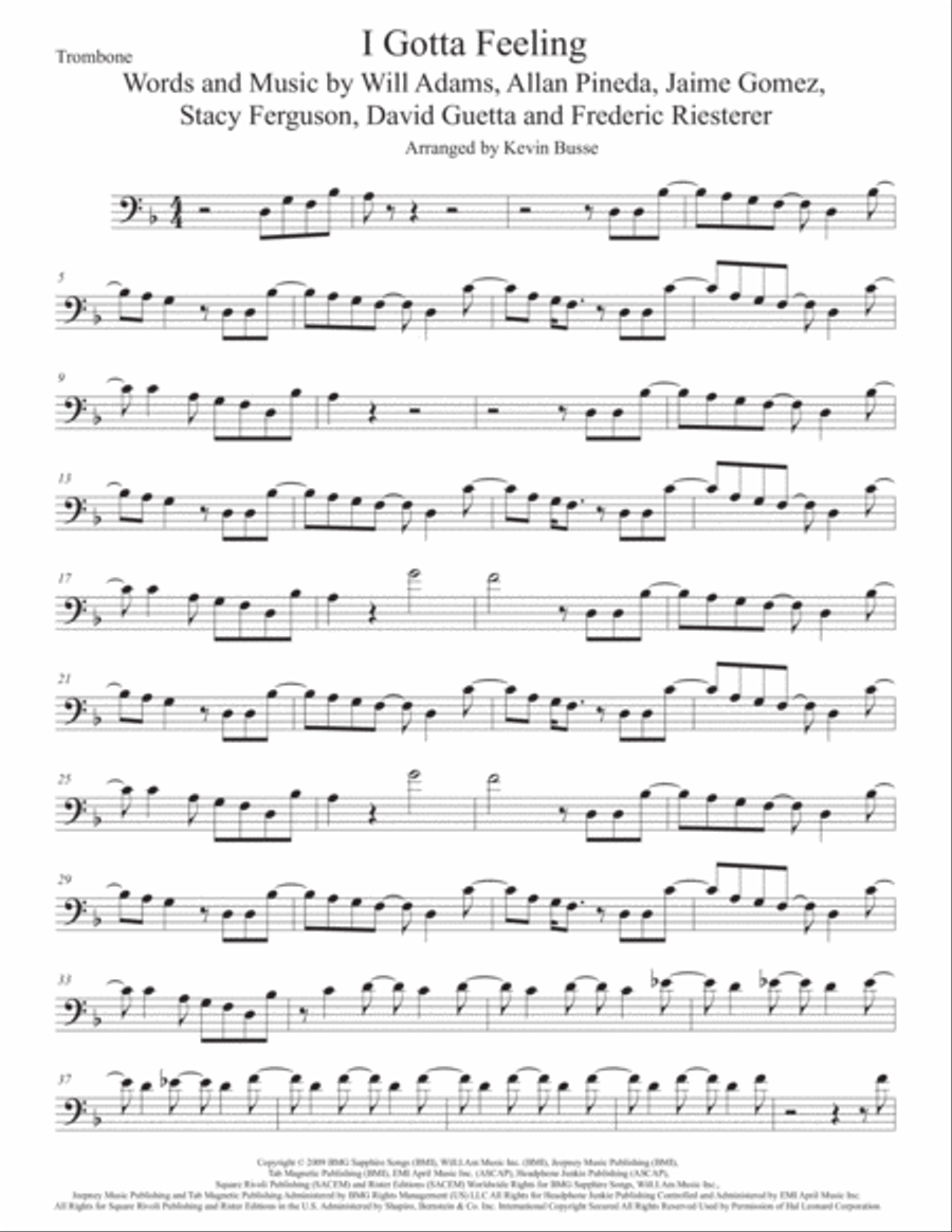 I Gotta Feeling I Gotta Feeling Trombone Solo scores gallery preview page 1