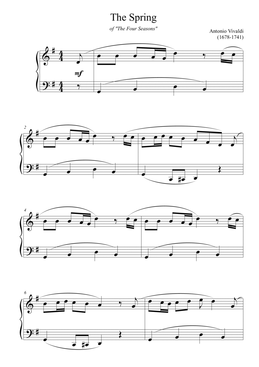 The Spring (The Four Seasons) Easy Piano scores gallery preview page 1