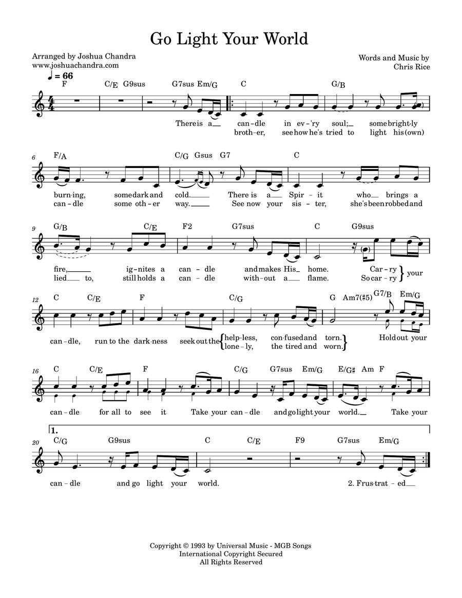 Go Light Your World Guitar scores gallery preview page 1