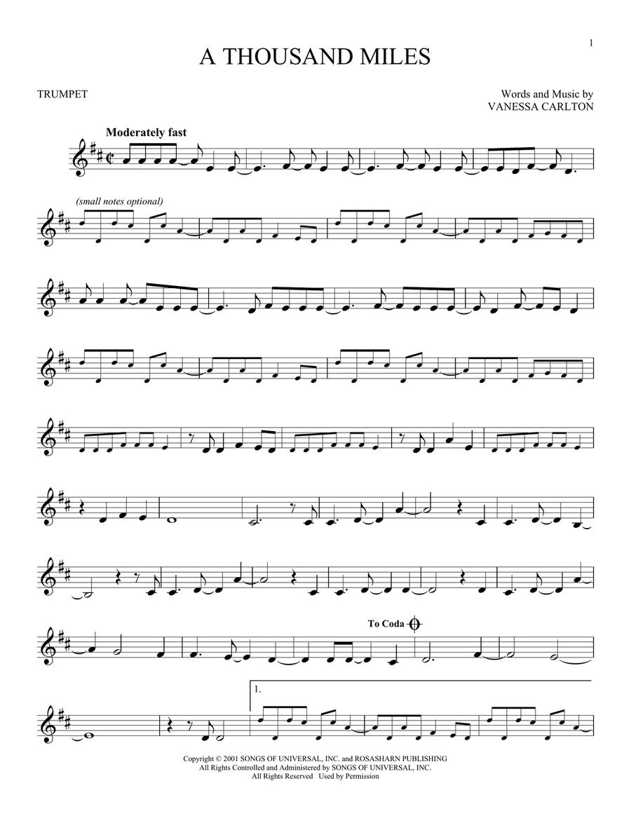 A Thousand Miles Trumpet Solo scores gallery preview page 1