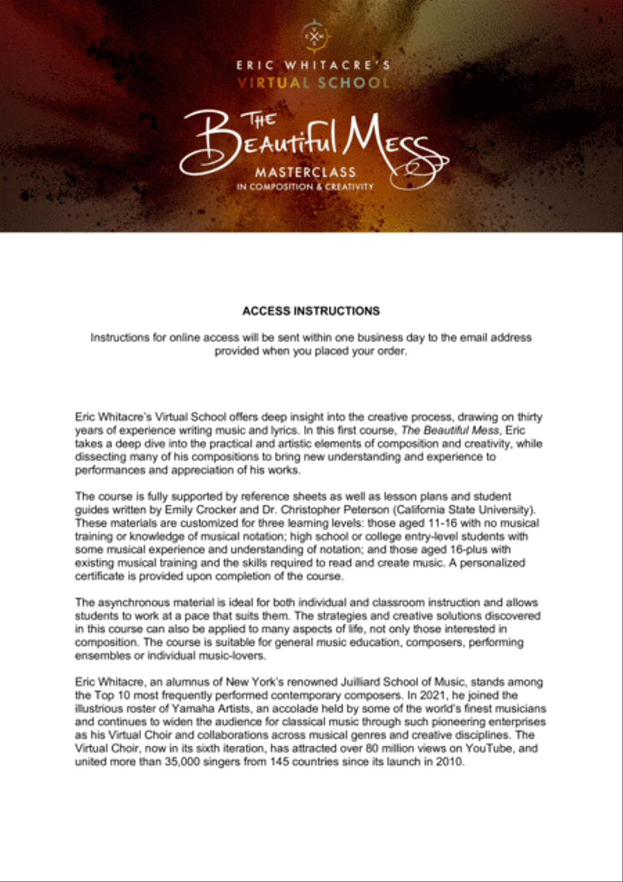 Eric Whitacre's The Beautiful Mess (K-12 - up to 50 students) Classroom Materials scores gallery preview page 2