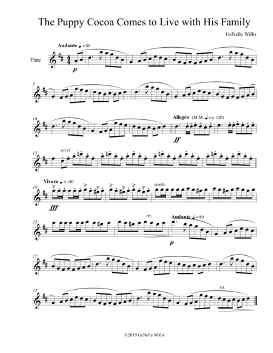 The Puppy Cocoa Comes to Live with his Family Flute Solo scores gallery preview page 1