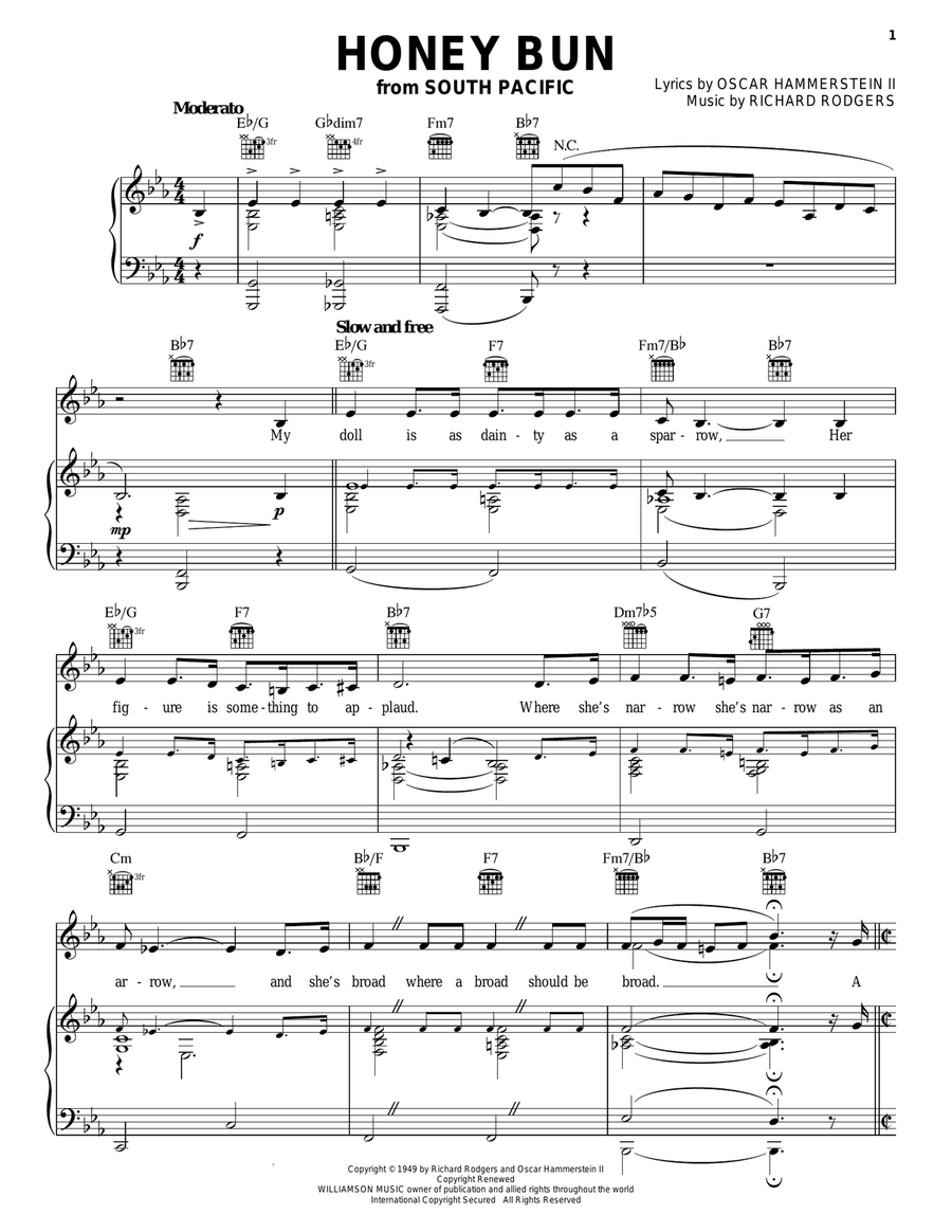 Honey Bun Honey Bun Piano, Vocal, Guitar scores gallery preview page 1