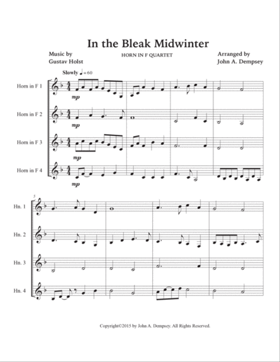In the Bleak Midwinter (Horn in F Quartet) French Horn Quartet scores gallery preview page 5