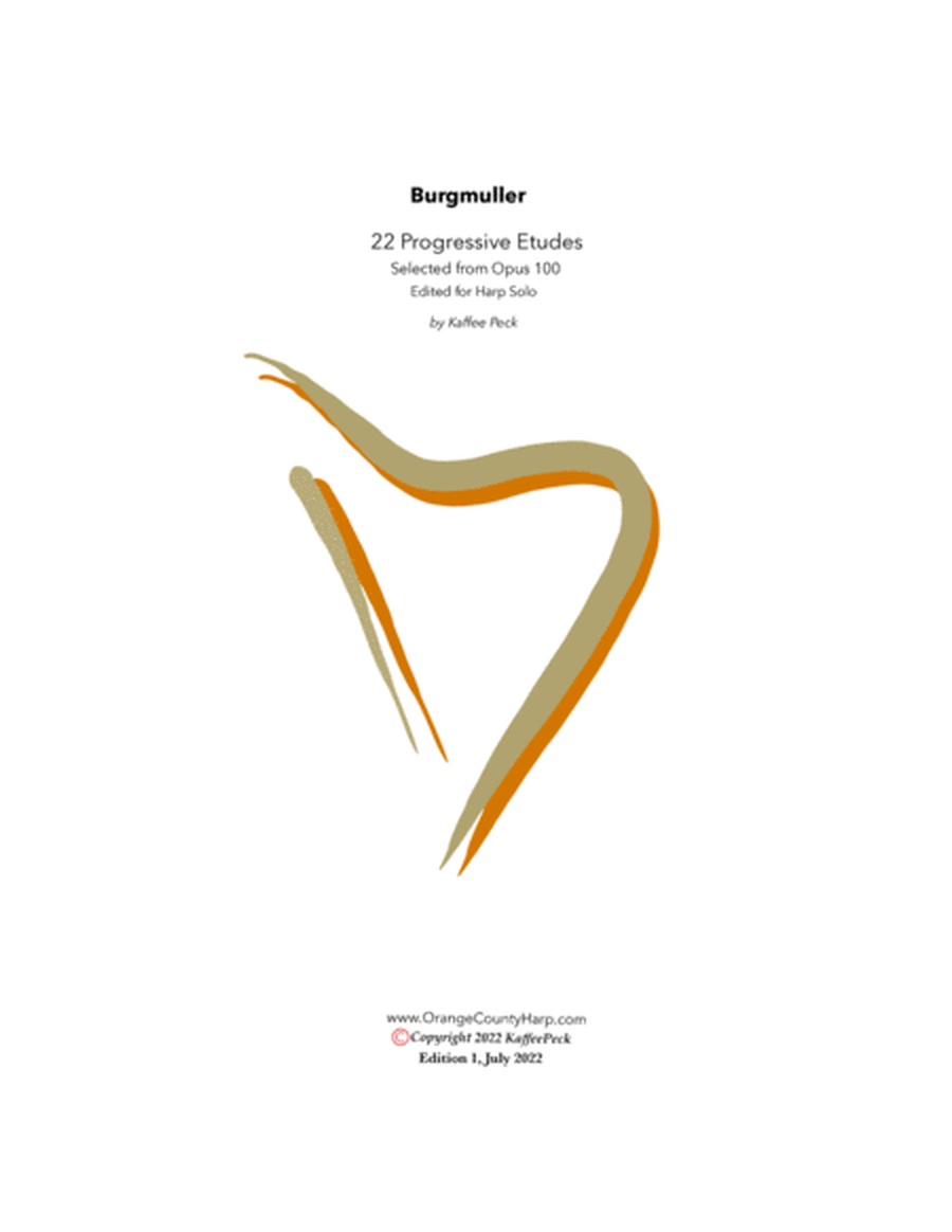 Burgmuller 22 Progressive Etude selected from Opus 100, edited for Harp Solo