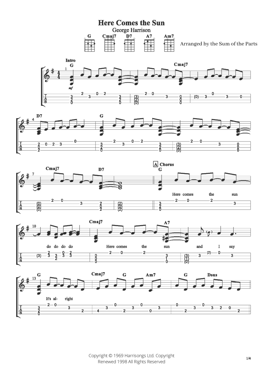 Here Comes The Sun Ukulele scores gallery preview page 1