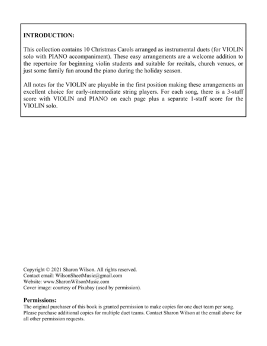 Christmas Carols (A Collection of 10 Easy Violin Solos with Piano Accompaniment) Violin Solo scores gallery preview page 3