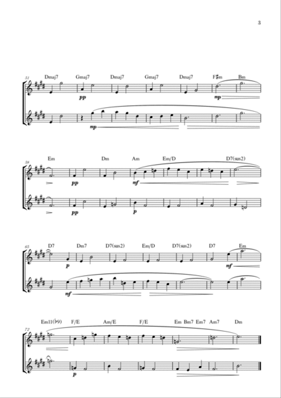 Gymnopédie no 1 | Trumpet in Bb Duet | Original Key | Chords | Easy intermediate Trumpet Duet scores gallery preview page 3