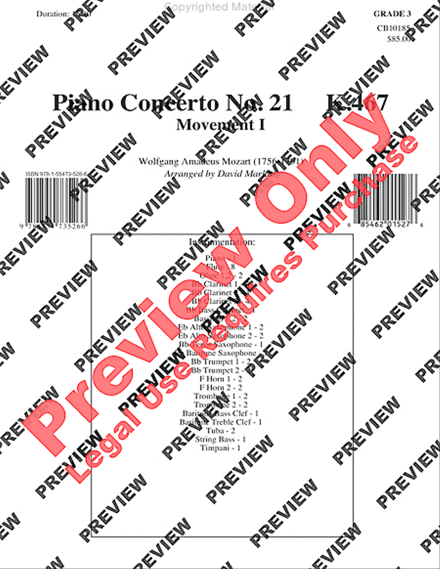 Piano Concerto No. 21, K. 467 (Movement I) Concert Band scores gallery preview page 2