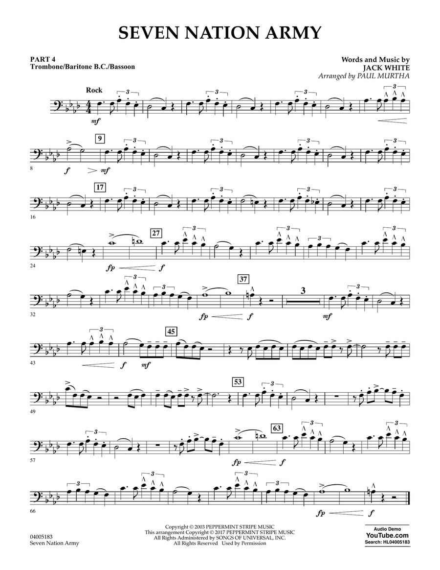 Seven Nation Army - Pt.4 - Trombone/Bar. B.C./Bsn. Concert Band scores gallery preview page 1