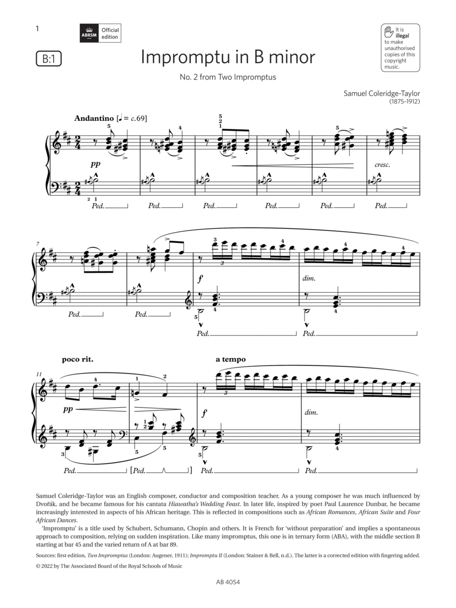 Impromptu in B minor (Grade 8, list B1, from the ABRSM Piano Syllabus 2023 & 2024) Piano Method scores gallery preview page 1
