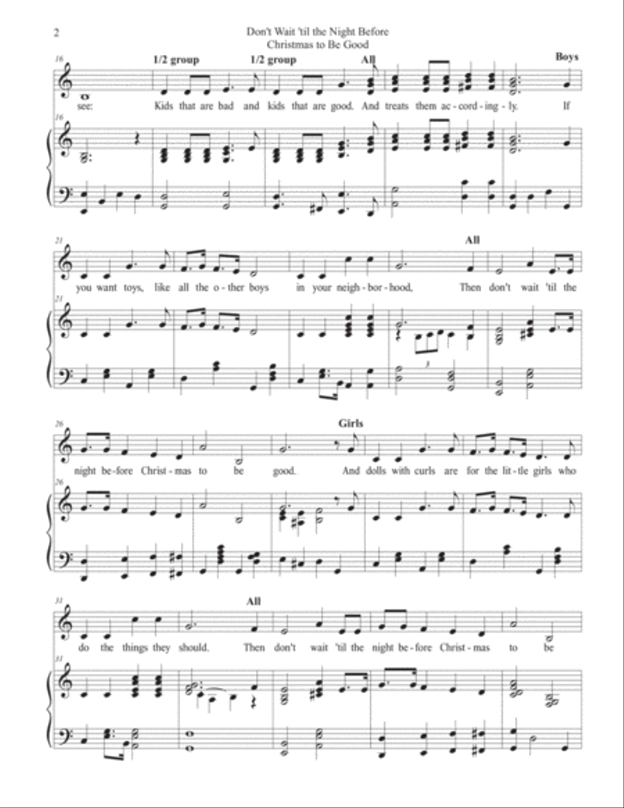 Don't Wait Till The Night Before Christmas To Be Good Unison Choir scores gallery preview page 3