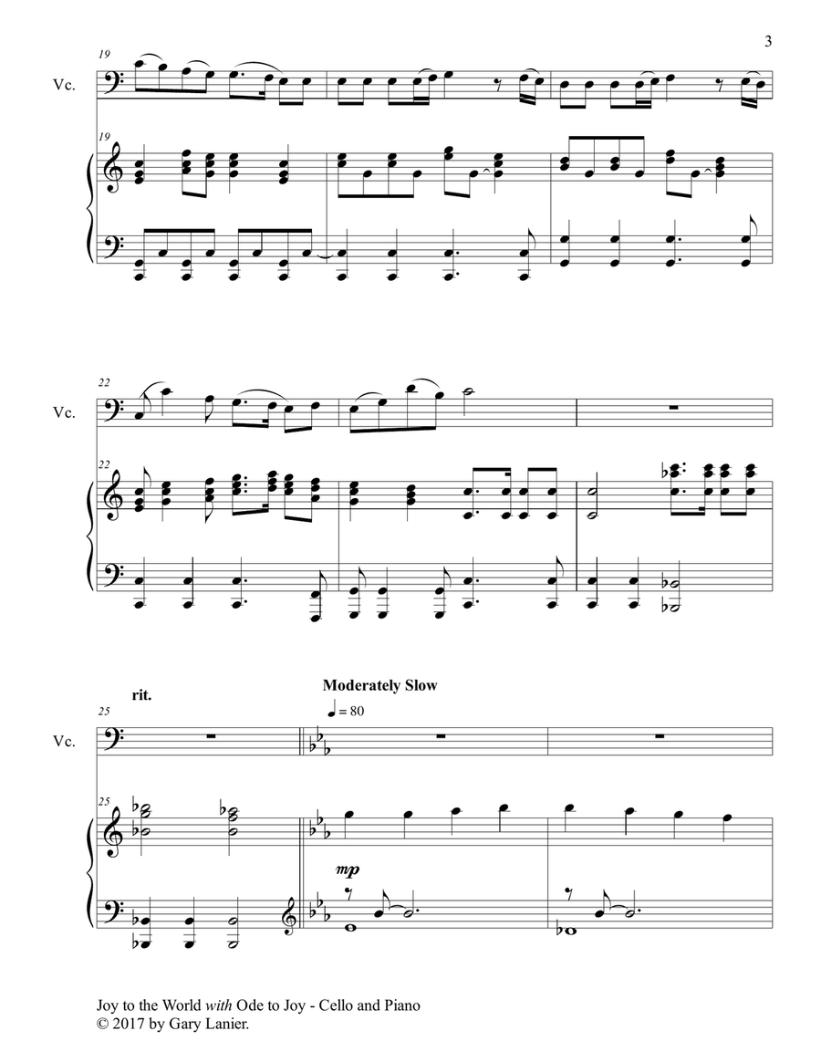JOY TO THE WORLD with ODE TO JOY (Cello with Piano & Score/Part) JOY TO THE WORLD with ODE TO JOY (Cello with Piano & Score/Part) Piano scores gallery preview page 4