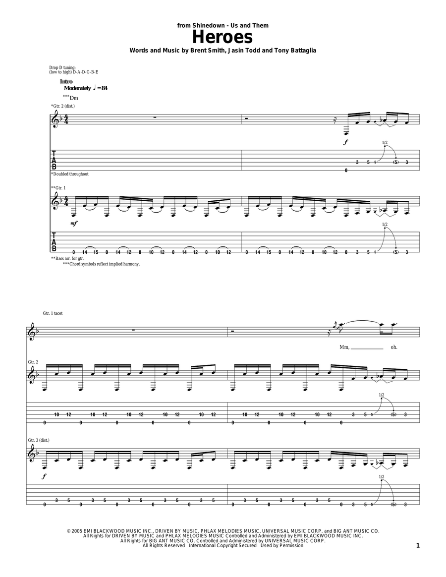 Heroes Heroes Acoustic Guitar scores gallery preview page 1