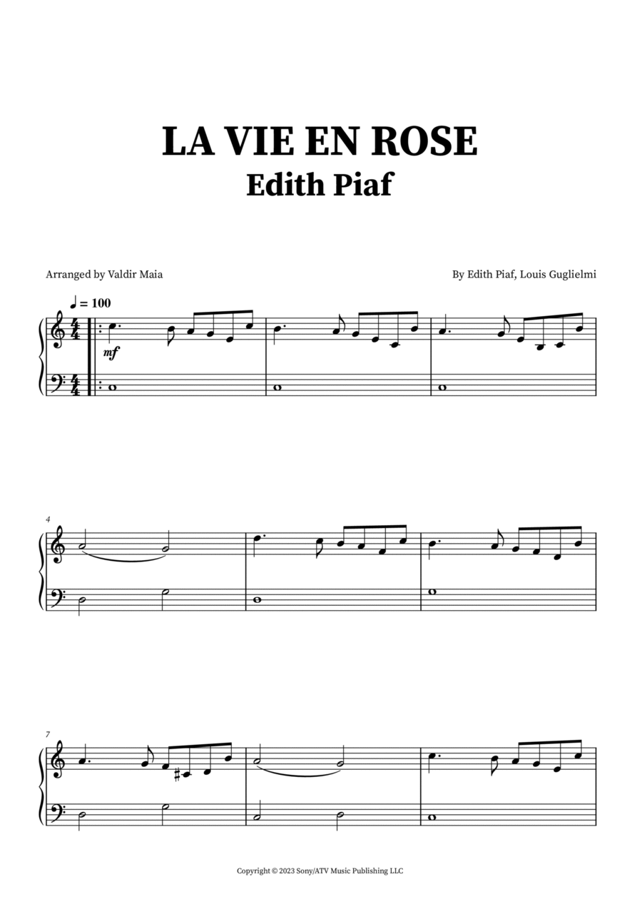 La Vie En Rose Easy Piano scores gallery preview page 1