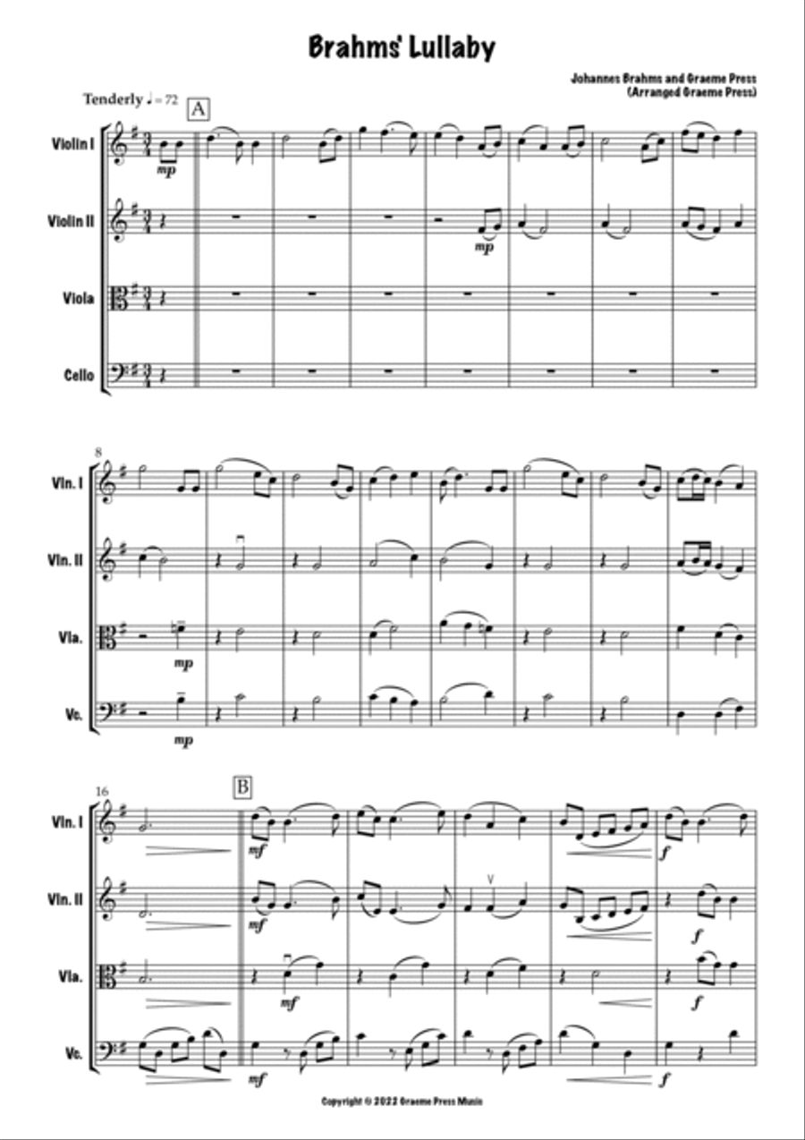Brahms' Lullaby String Quartet scores gallery preview page 2