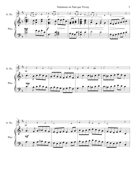 Variations on Tant que vivray for alto saxophone and piano image number null