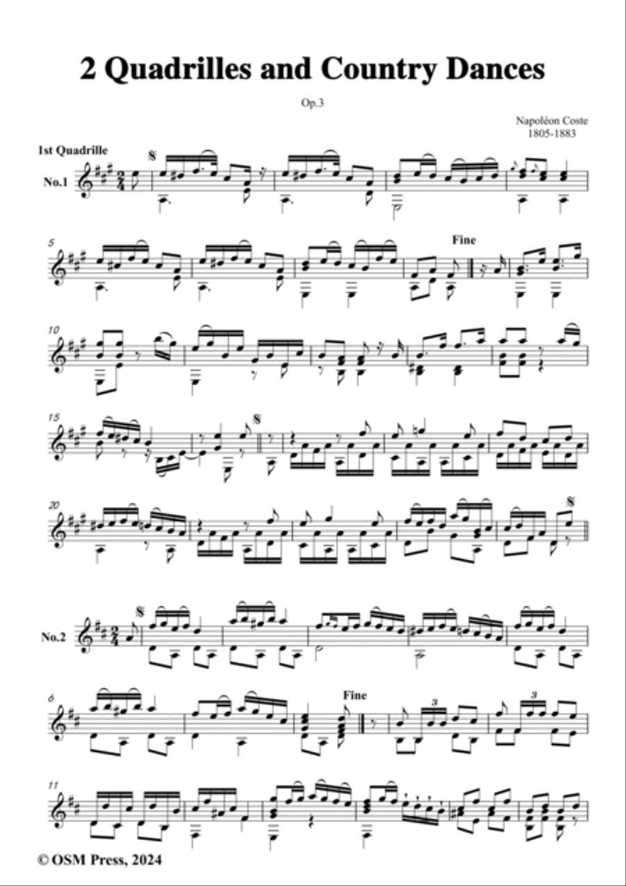 Coste-2 Quadrilles and Country Dances,Op.3,for Guitar Acoustic Guitar scores gallery preview page 2