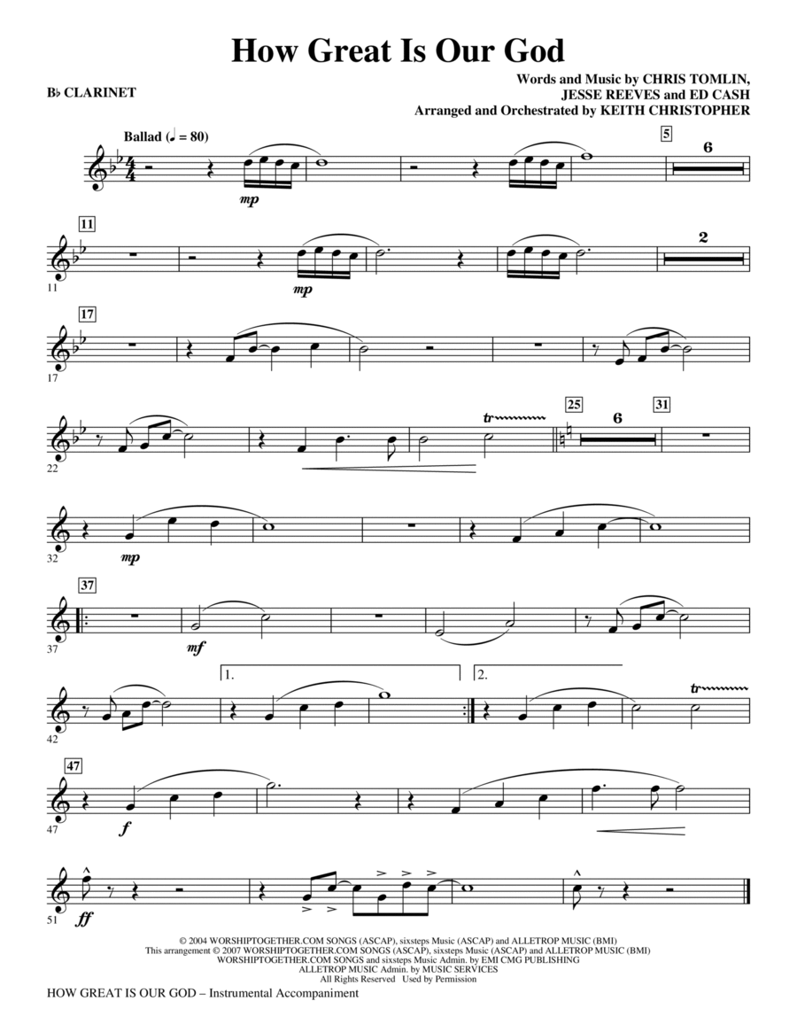 How Great Is Our God - Bb Clarinet Choir scores gallery preview page 1