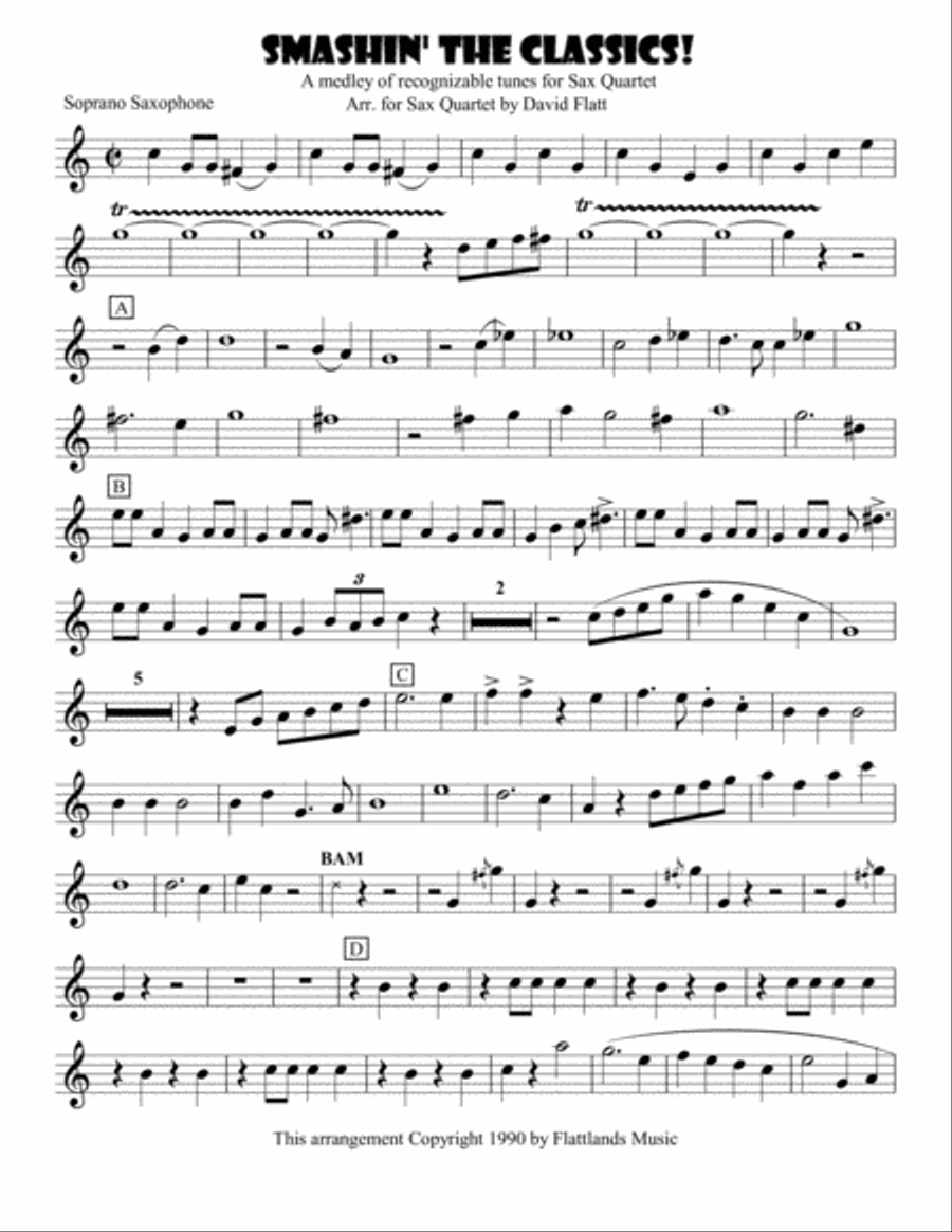Smashin' the Classics for SATB Sax Quartet Saxophone Quartet scores gallery preview page 1