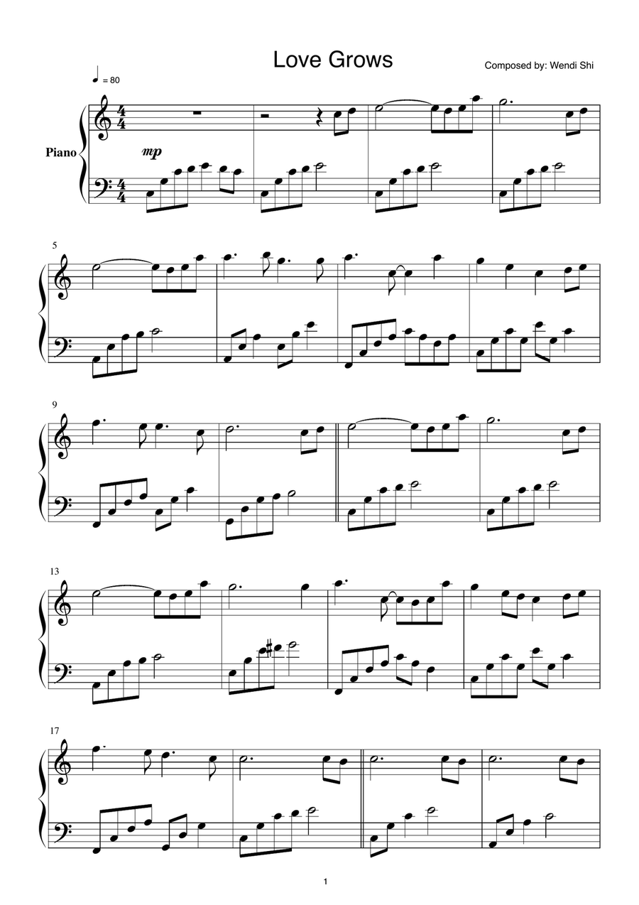 Love Grows Piano Solo scores gallery preview page 1