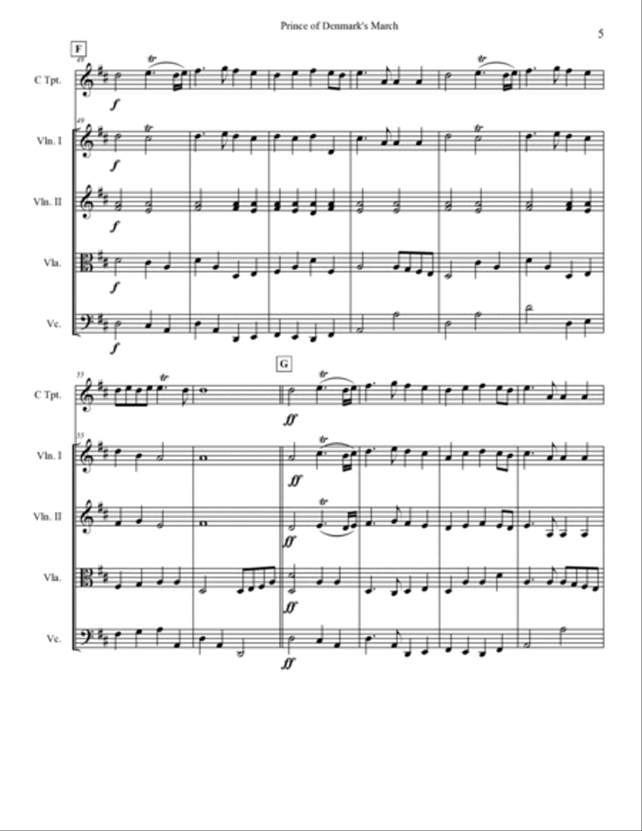 Trumpet Voluntary (Prince of Denmark's March) - Jeremiah Clarke - C Trumpet and String Quartet Chamber Orchestra scores gallery preview page 5