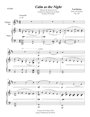 Bohm: Calm as the Night for Soprano Sax & Piano