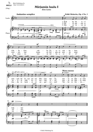 Mirjamin laulu 1, Op. 4 No. 3 (Original key. B-flat Major)