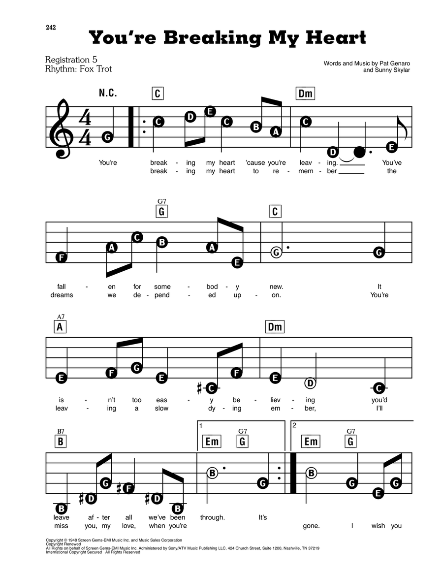 You're Breaking My Heart You're Breaking My Heart Electronic Keyboard scores gallery preview page 1