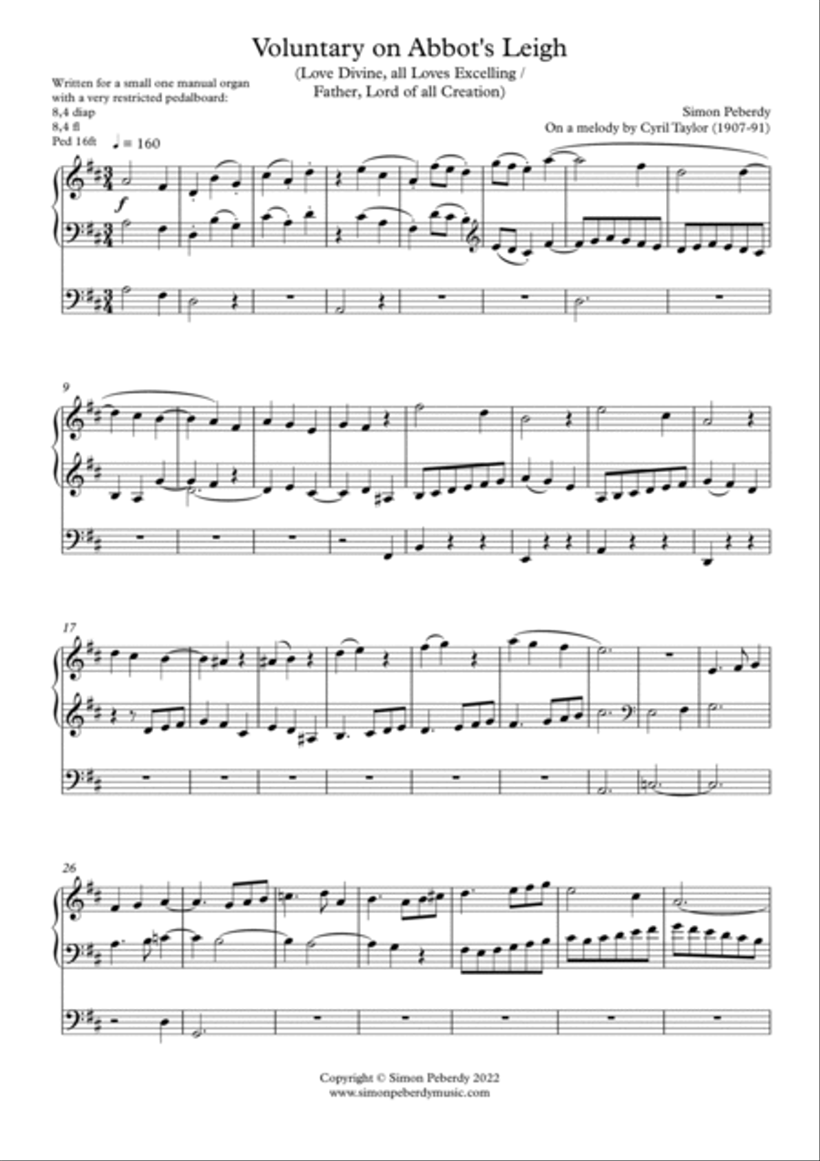 Organ Voluntary on Abbot's Leigh (Love Divine / Father, Lord of all Creation) by Simon Peberdy Organ Solo scores gallery preview page 2