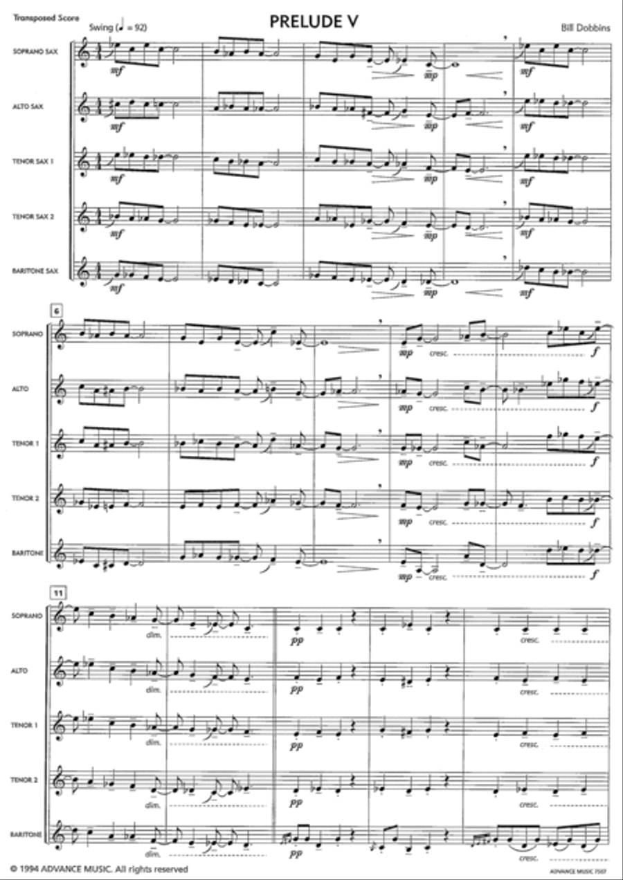 Saxology -- Prelude No. V Saxophone Quintet scores gallery preview page 2