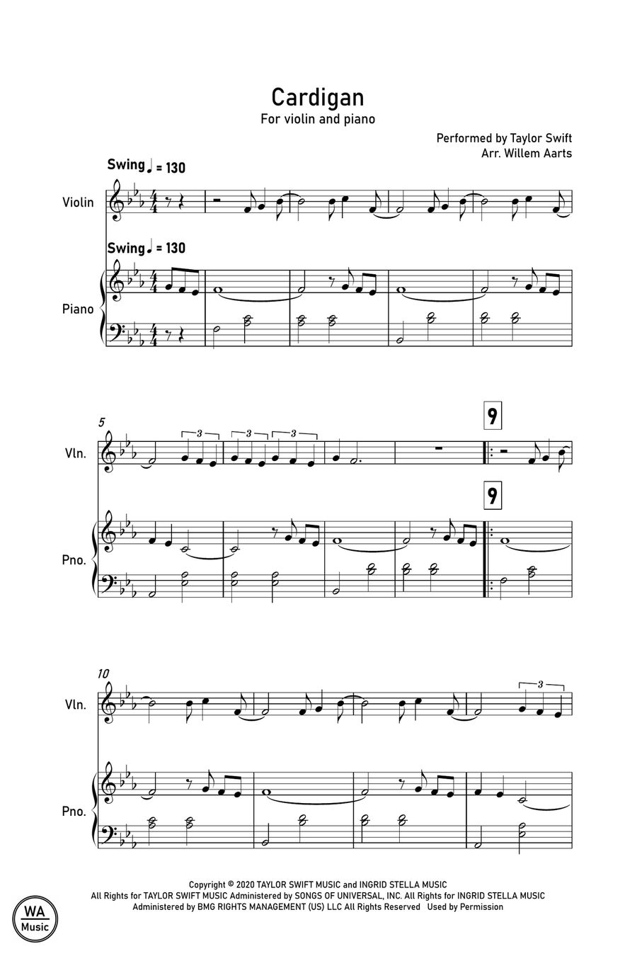 Cardigan Cardigan Violin Solo scores gallery preview page 1