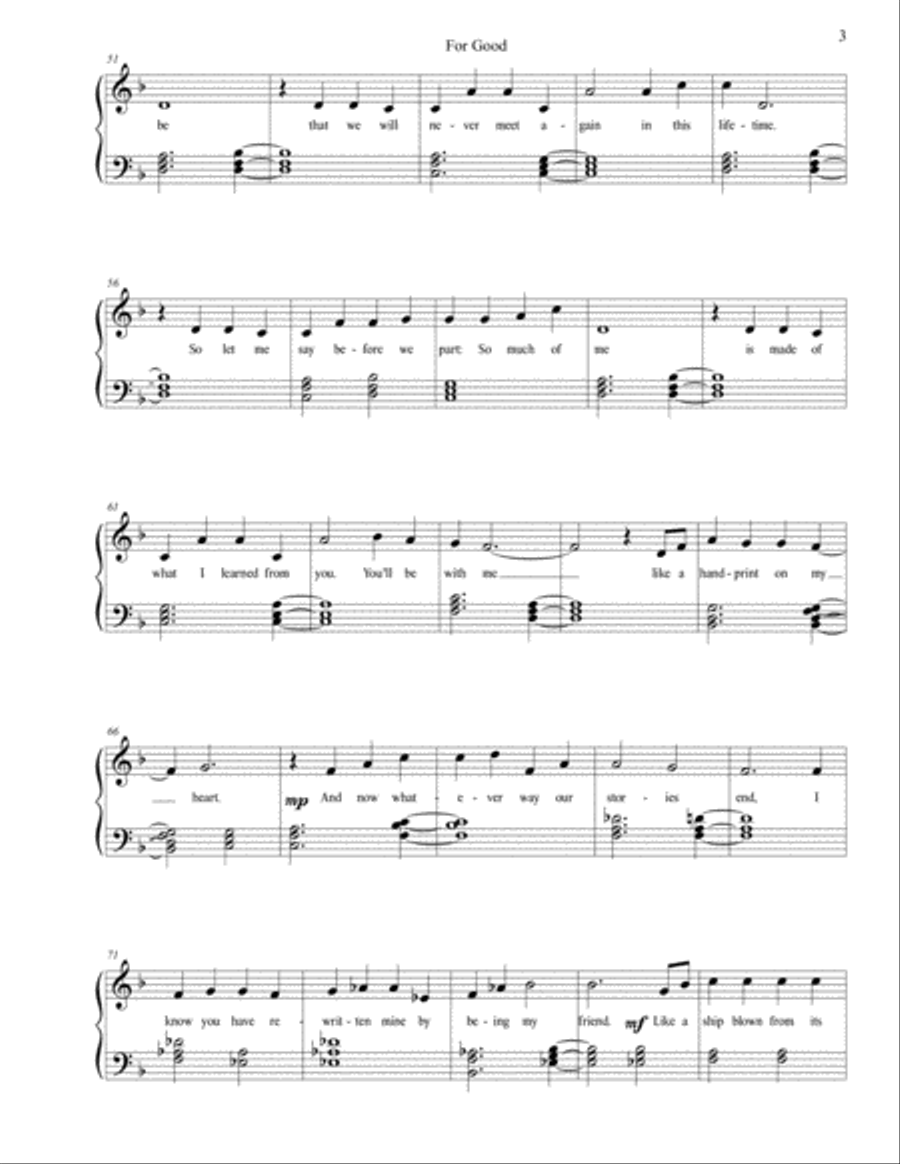 For Good from Wicked for Piano image number null