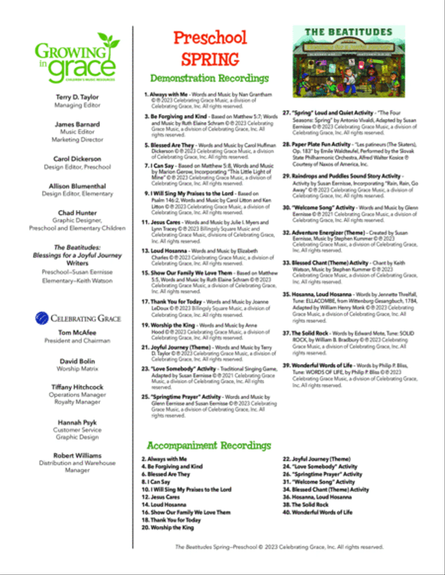 The Beatitudes Preschool Curriculum Spring Unison Choir scores gallery preview page 3