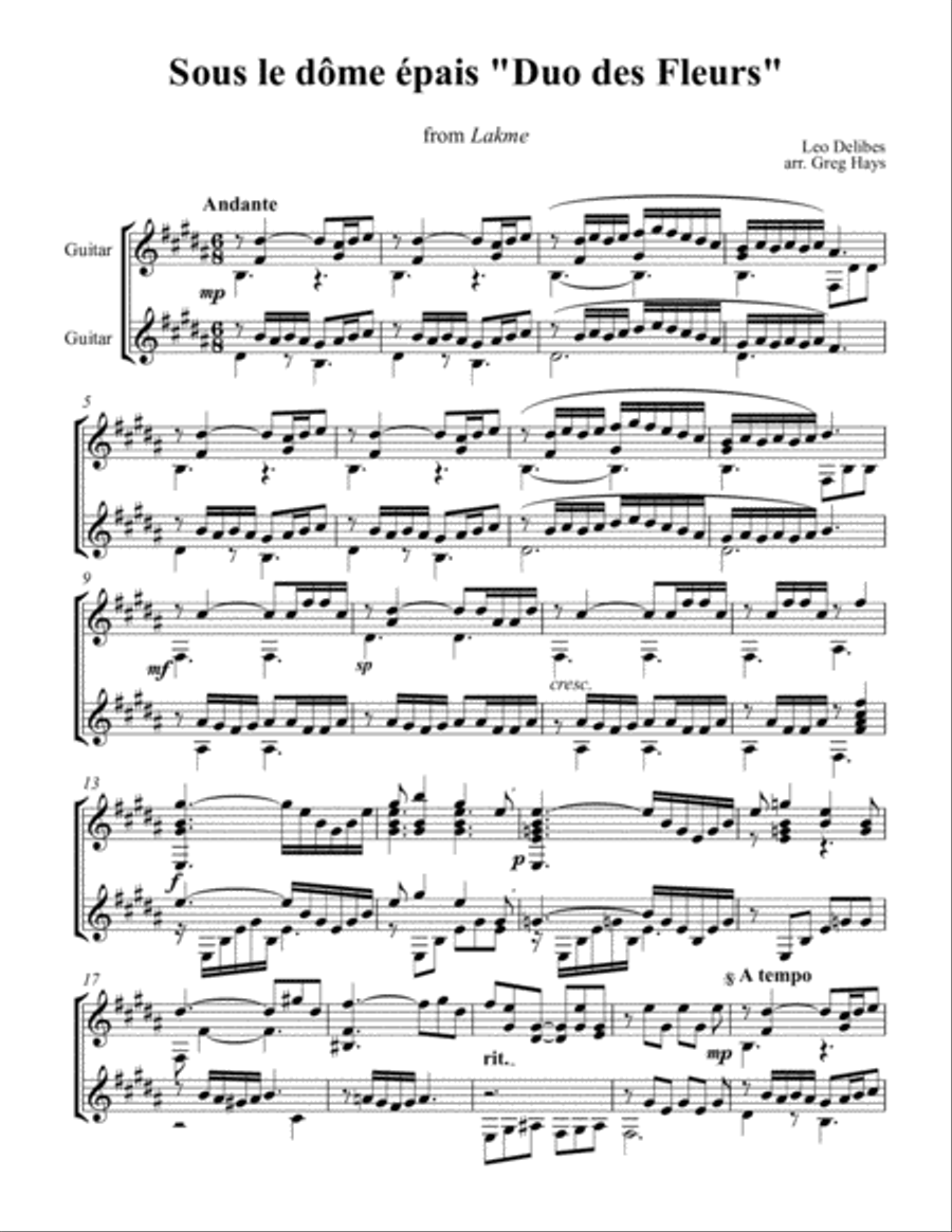 Flower Duet from Lakme Classical Guitar scores gallery preview page 1