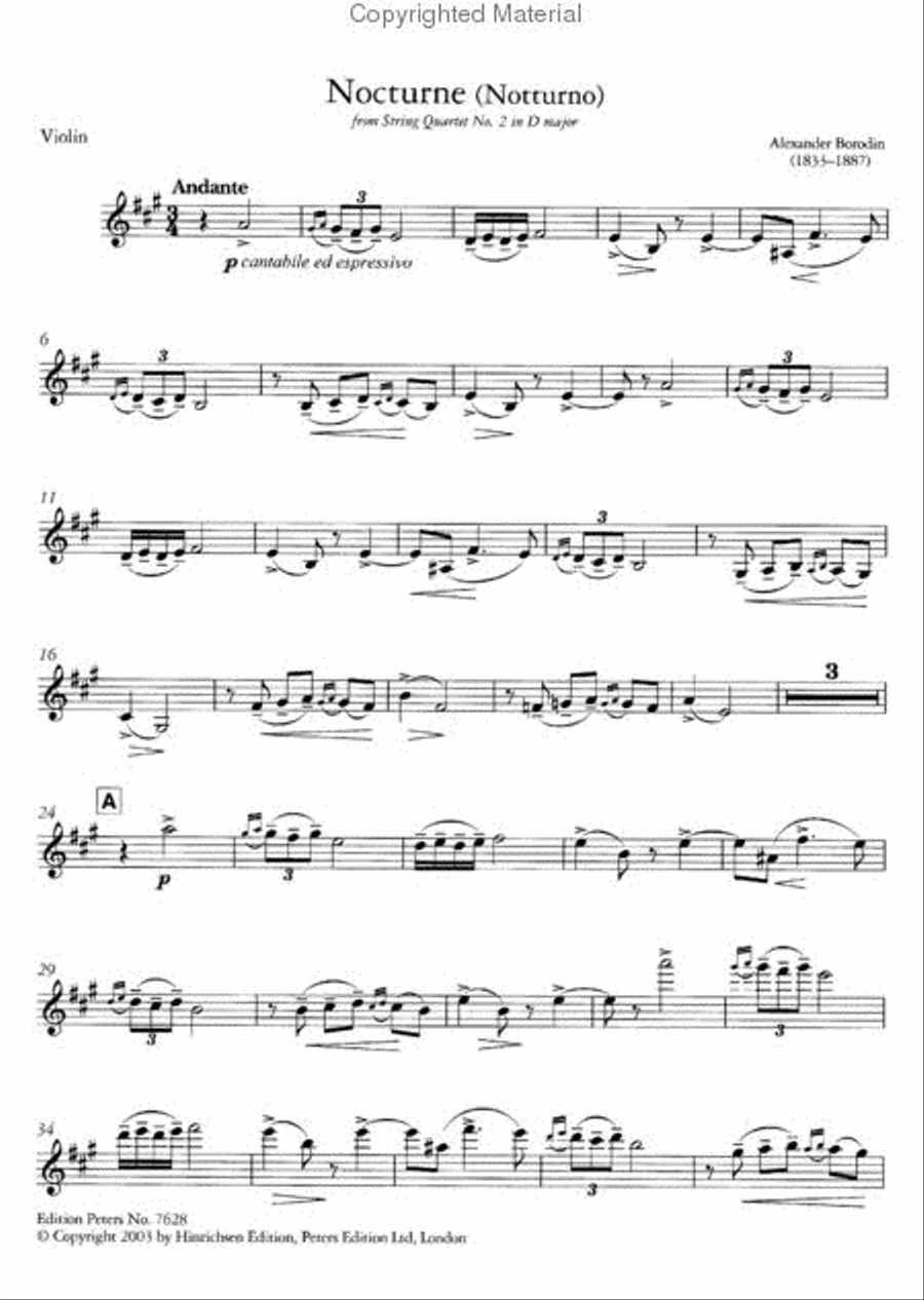 Nocturne from String Quartet No. 2 in D Major - Violin and Piano Violin Solo scores gallery preview page 2
