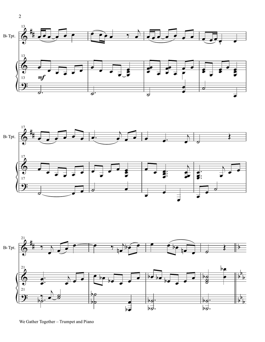 WE GATHER TOGETHER (Duet – Bb Trumpet and Piano/Score and Parts) Trumpet Duet scores gallery preview page 3