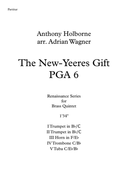 The New- Yeeres Gift PGA 6 (Anthony Holborne) Brass Quintet arr. Adrian Wagner image number null